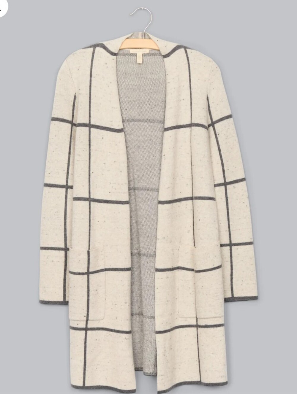 Eileen Fisher Cream Cardigan Wool Organic Cotton Open Front Pockets Like NEW 2X